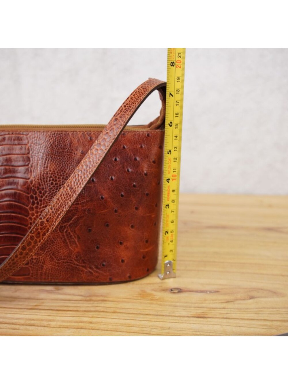 Prune Womens Brown Ostrich Leather HandBag Stylish Shoulder Bag Zippered Pouch - Picture 15 of 15